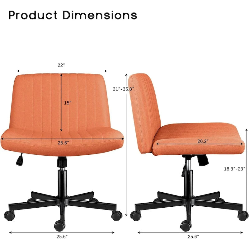 Wide Seat Armless Fabric Swivel Office Chair with Rolling Base