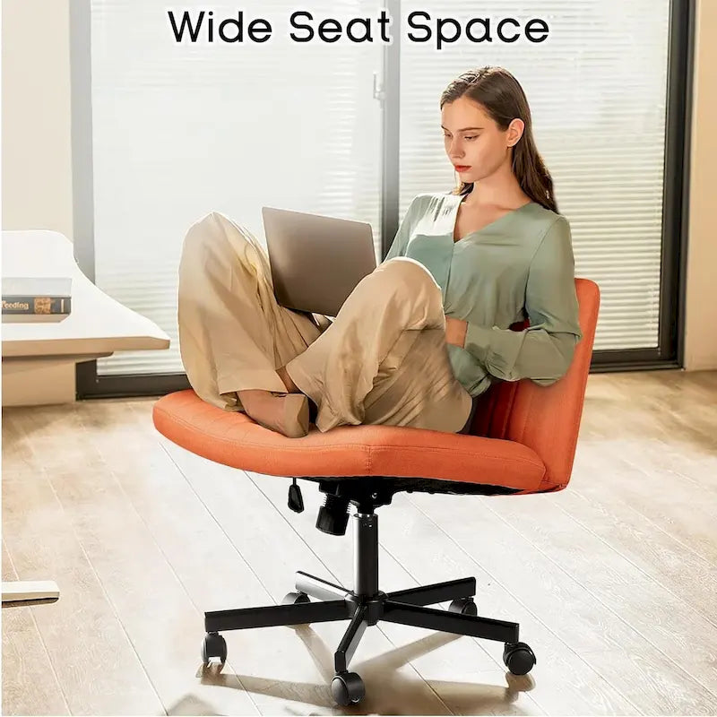 Wide Seat Armless Fabric Swivel Office Chair with Rolling Base