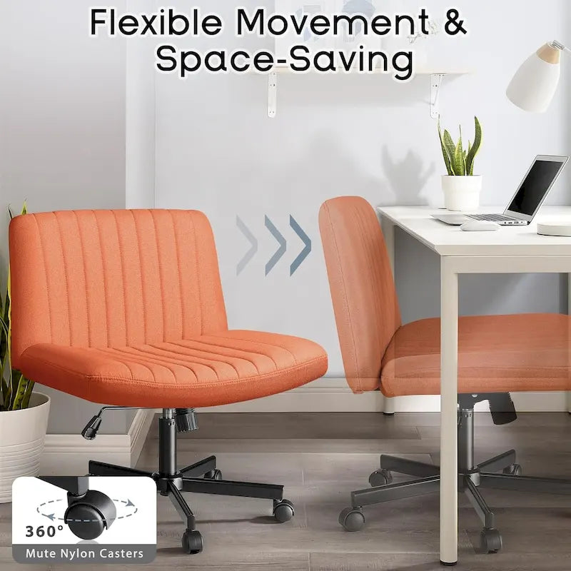 Wide Seat Armless Fabric Swivel Office Chair with Rolling Base