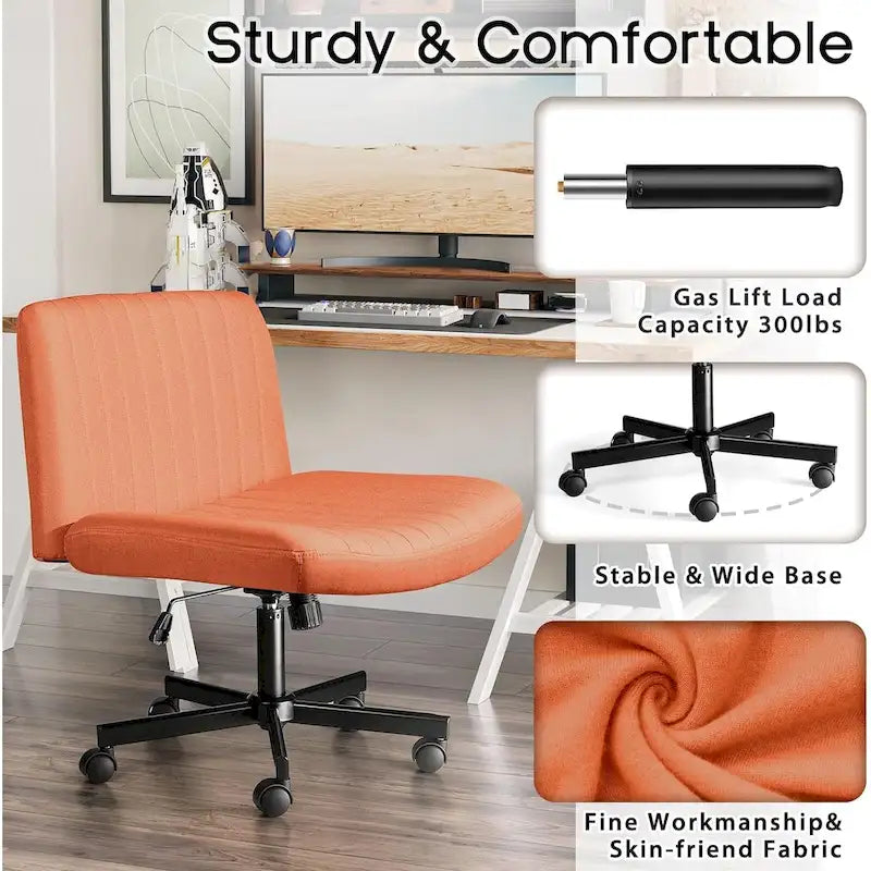 Wide Seat Armless Fabric Swivel Office Chair with Rolling Base