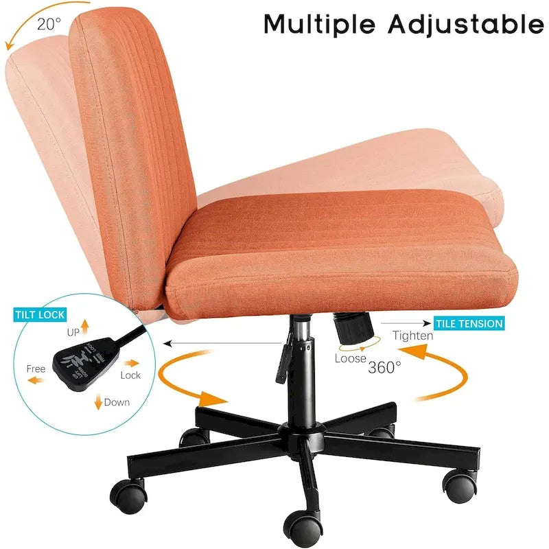 Wide Seat Armless Fabric Swivel Office Chair with Rolling Base