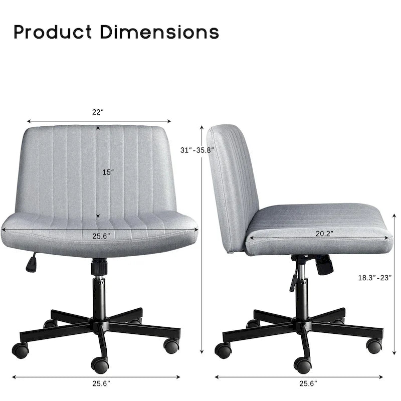 Wide Seat Armless Fabric Swivel Office Chair with Rolling Base