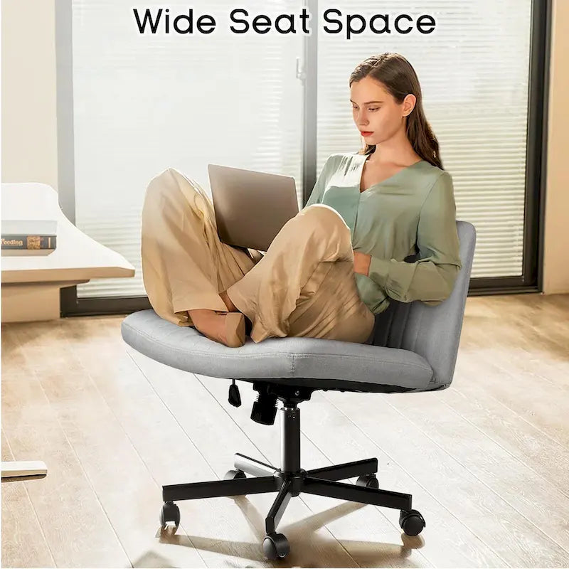 Wide Seat Armless Fabric Swivel Office Chair with Rolling Base