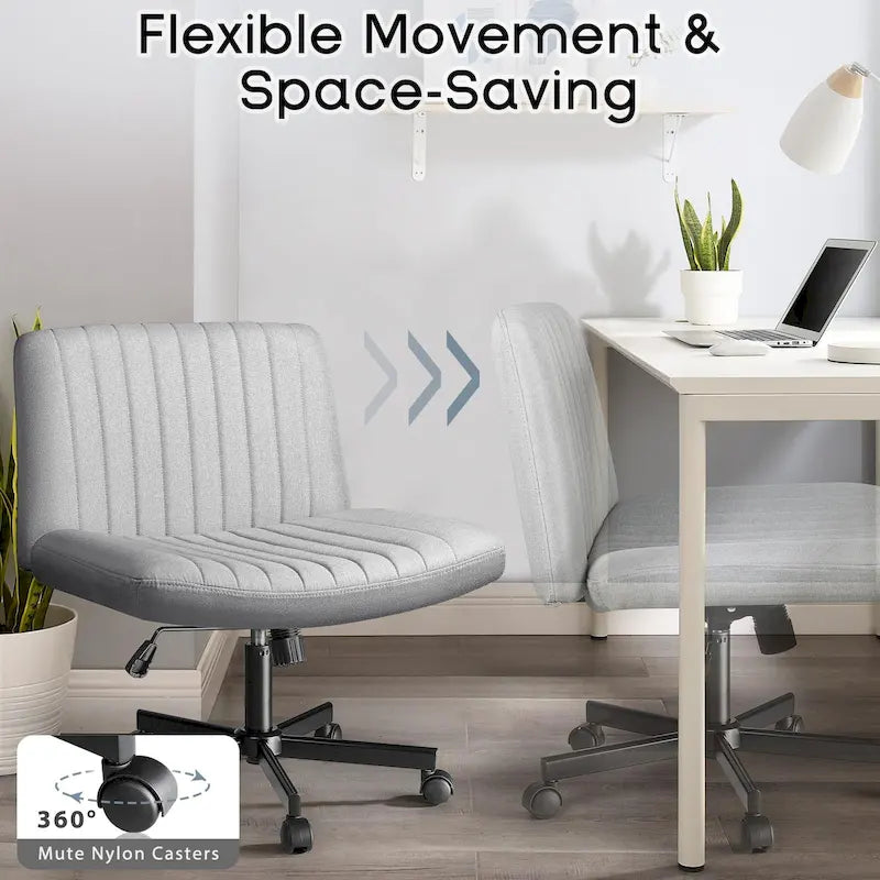 Wide Seat Armless Fabric Swivel Office Chair with Rolling Base