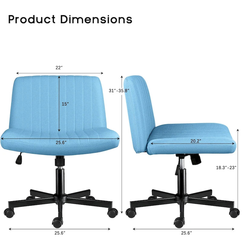 Wide Seat Armless Fabric Swivel Office Chair with Rolling Base