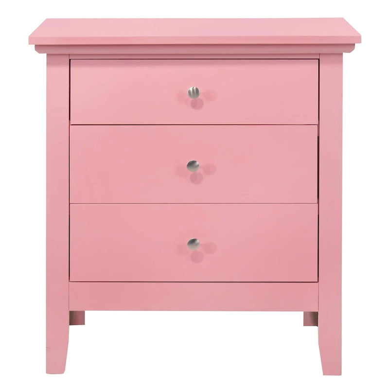Classic Three Drawer Nightstand with Round Knobs and Bedroom Storage