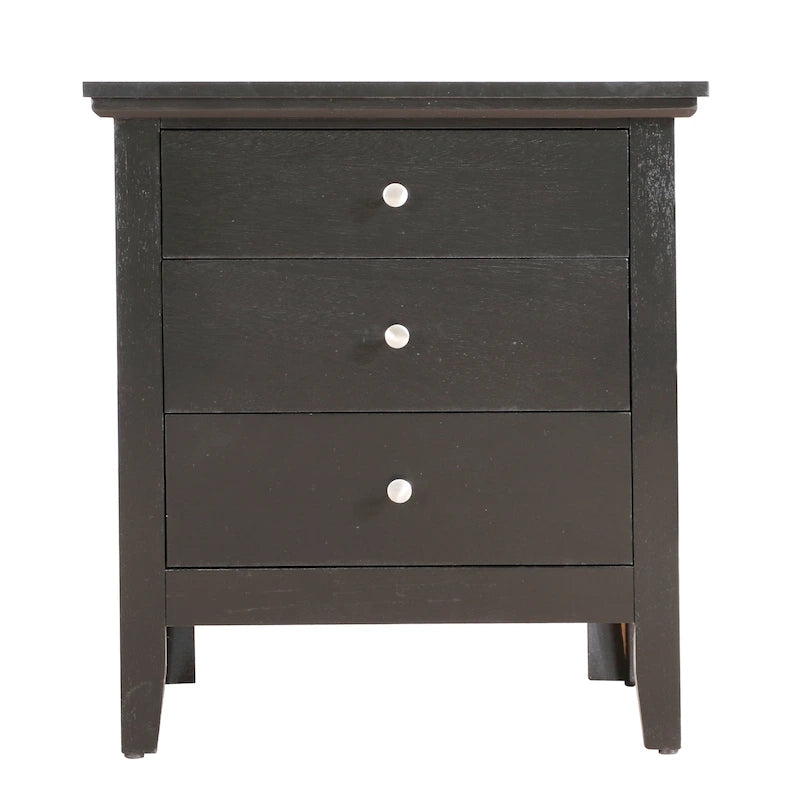 Classic Three Drawer Nightstand with Round Knobs and Bedroom Storage