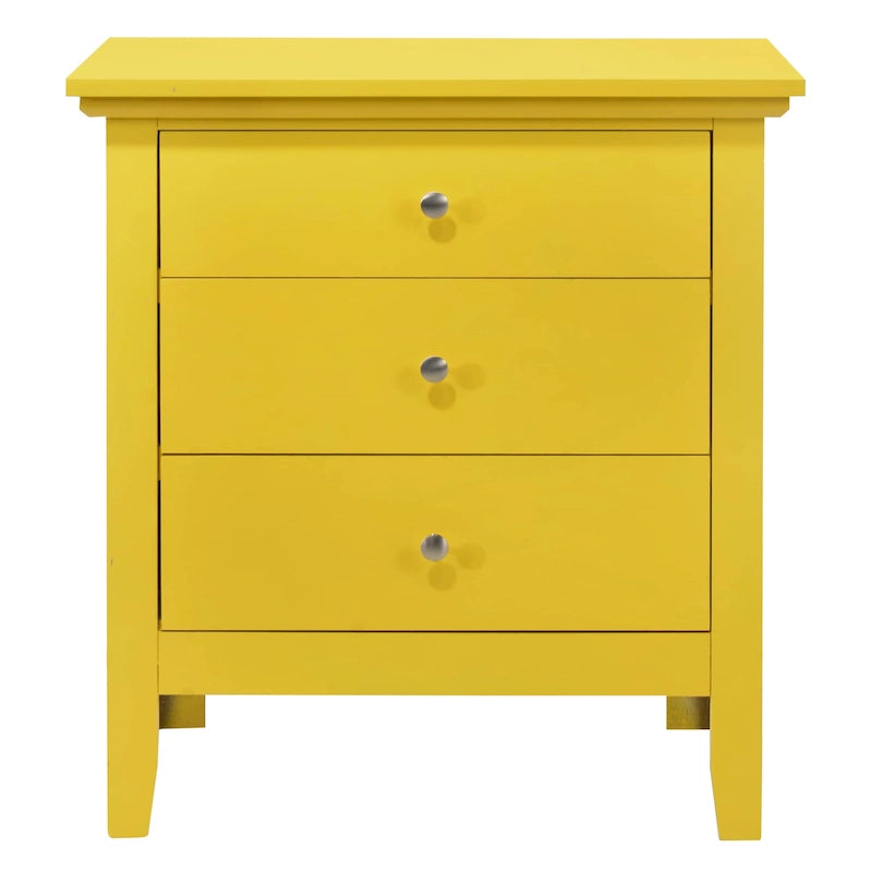 Classic Three Drawer Nightstand with Round Knobs and Bedroom Storage
