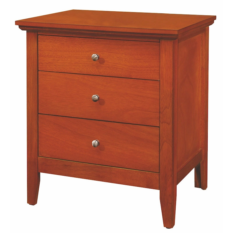 Classic Three Drawer Nightstand with Round Knobs and Bedroom Storage