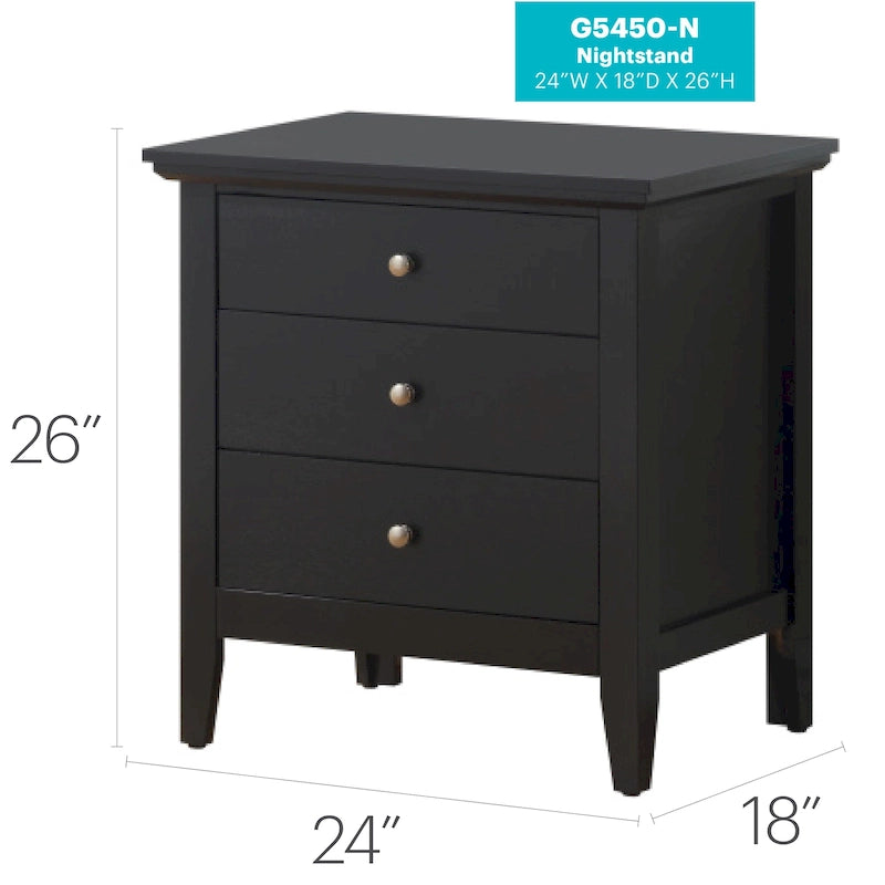 Classic Three Drawer Nightstand with Round Knobs and Bedroom Storage