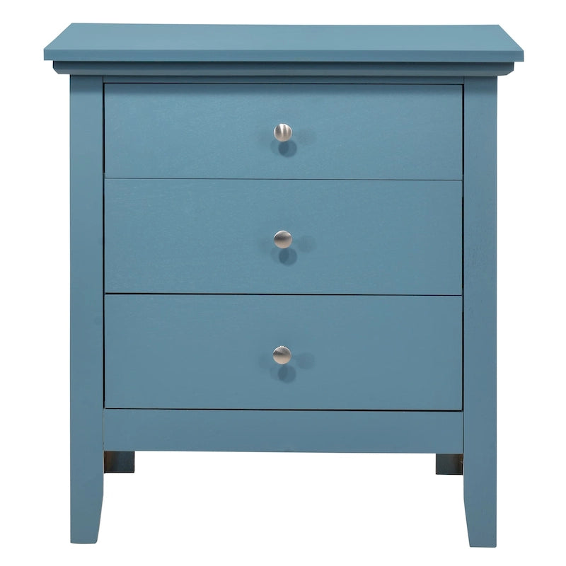 Classic Three Drawer Nightstand with Round Knobs and Bedroom Storage