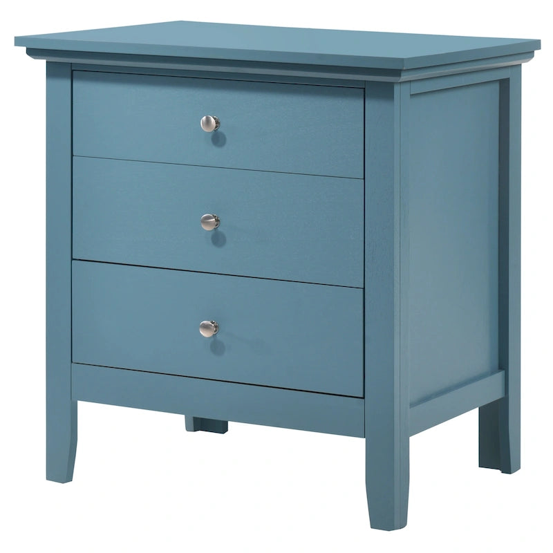 Classic Three Drawer Nightstand with Round Knobs and Bedroom Storage