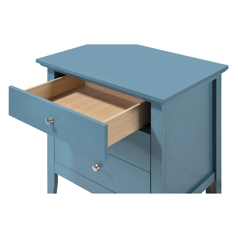 Classic Three Drawer Nightstand with Round Knobs and Bedroom Storage