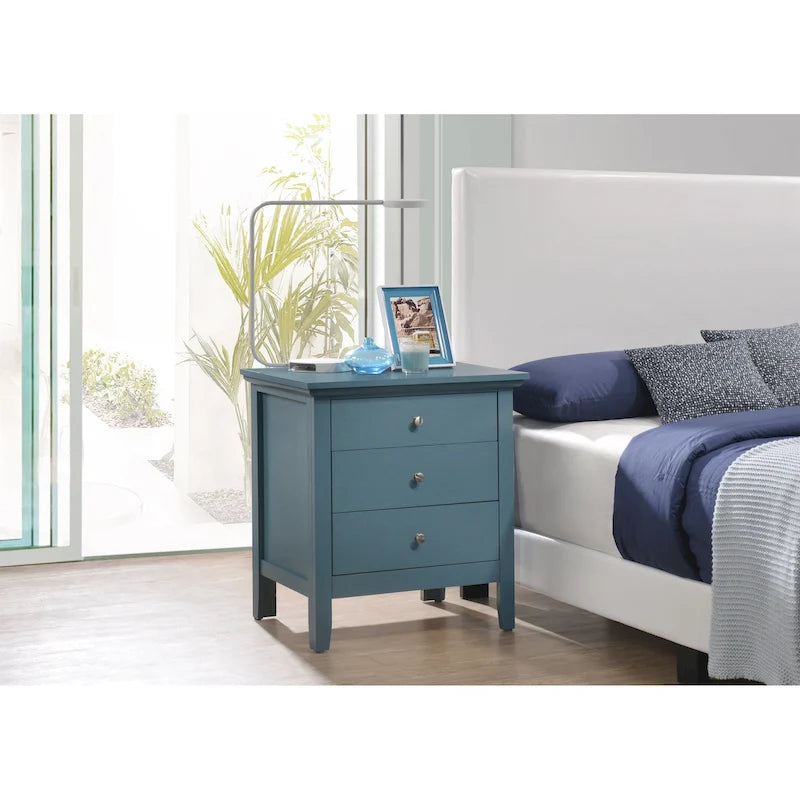 Classic Three Drawer Nightstand with Round Knobs and Bedroom Storage