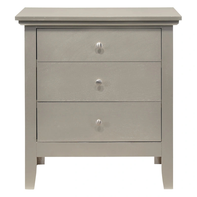 Classic Three Drawer Nightstand with Round Knobs and Bedroom Storage