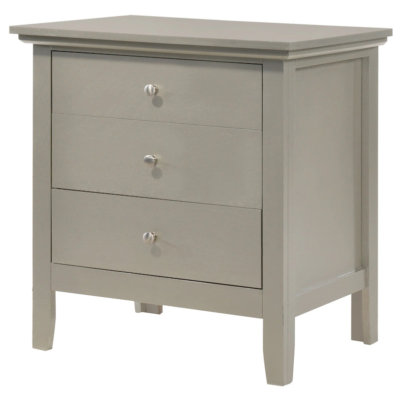 Classic Three Drawer Nightstand with Round Knobs and Bedroom Storage