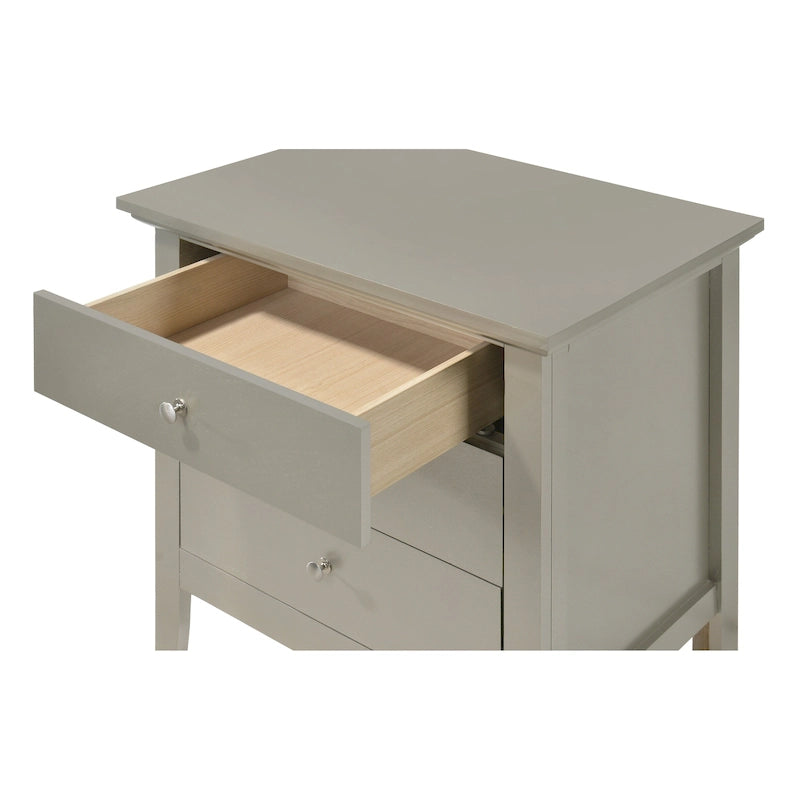 Classic Three Drawer Nightstand with Round Knobs and Bedroom Storage