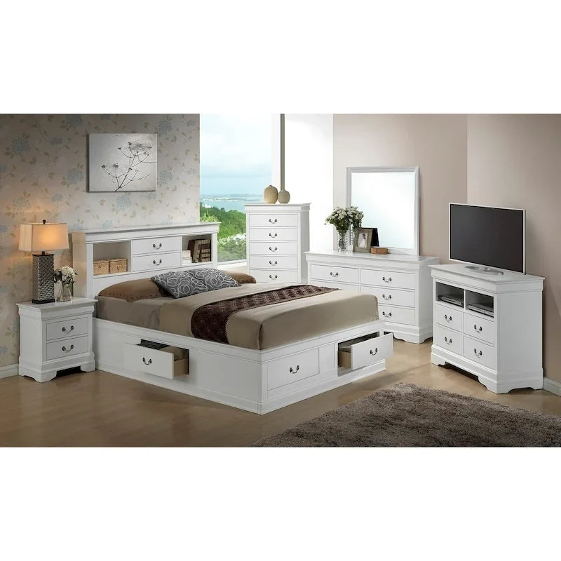 Traditionelles Kingsize-Aufbewahrungsbett mit Schubladen und Kopfteil mit Bücherregal