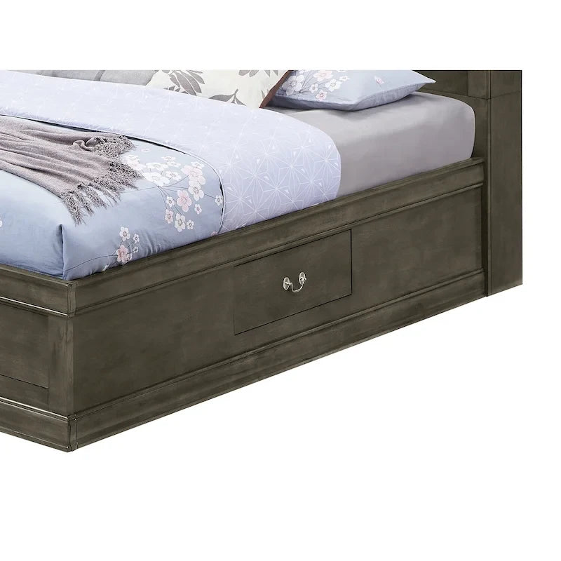 Traditional King Storage Platform Bed with Drawers and Bookcase Headboard