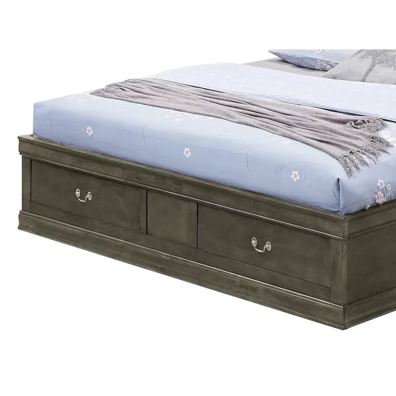 Traditional King Storage Platform Bed with Drawers and Bookcase Headboard