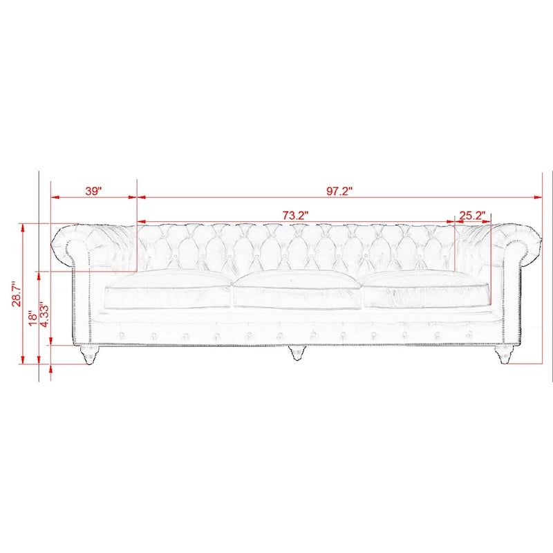 Classic Brown Genuine Leather Tufted Sofa with Rolled Arms and Nailhead Trim
