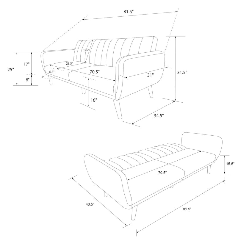 Mid-Century Modern Faux Leather Tufted Futon Sofa with Wooden Legs