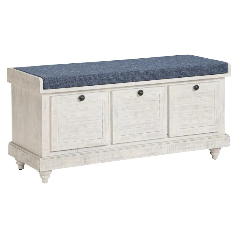 Coastal Cottage Wooden Storage Bench with Cushioned Lift Top Seat