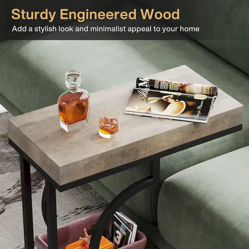 Modern White Marble-Look Gold Frame Narrow Side Table with Shelf