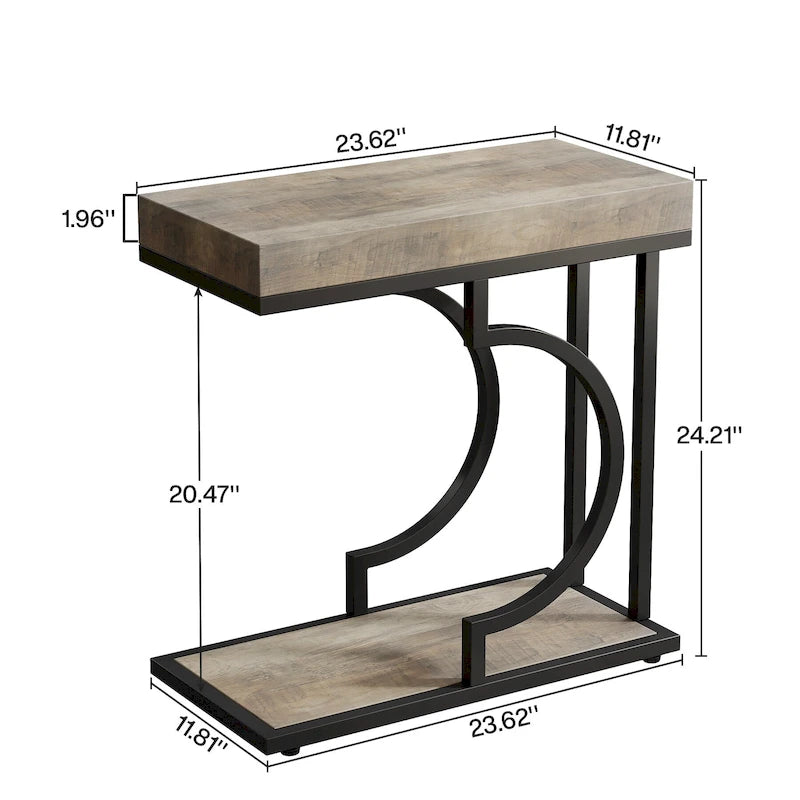 Modern White Marble-Look Gold Frame Narrow Side Table with Shelf