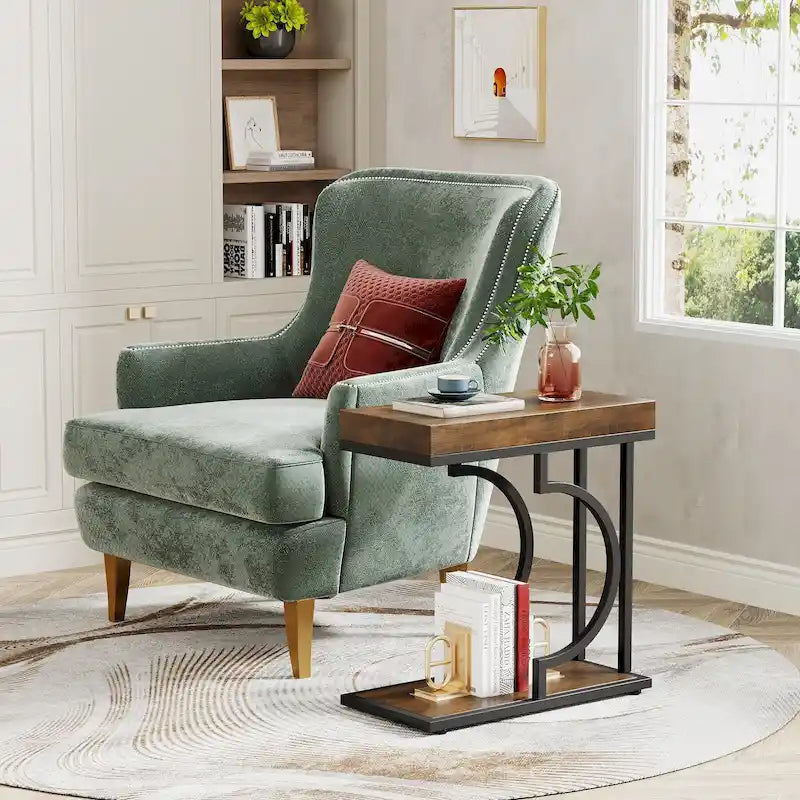 Modern White Marble-Look Gold Frame Narrow Side Table with Shelf