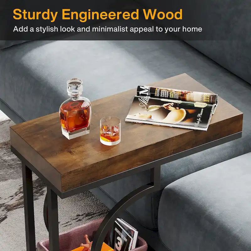Modern White Marble-Look Gold Frame Narrow Side Table with Shelf
