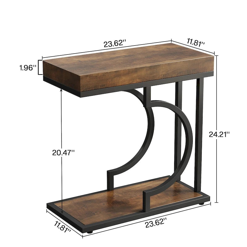 Modern White Marble-Look Gold Frame Narrow Side Table with Shelf