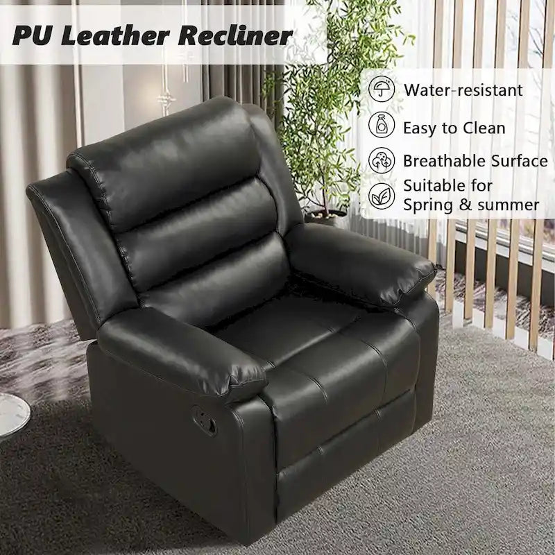 Fauteuil inclinable manuel en similicuir PU respirant avec accoudoirs et dossier rembourrés