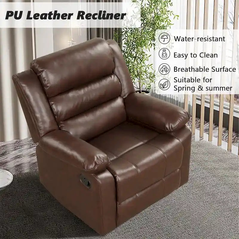 Fauteuil inclinable manuel en similicuir PU respirant avec accoudoirs et dossier rembourrés