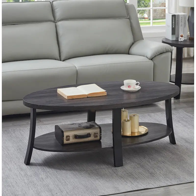 Modern-style oval wooden tiered coffee table