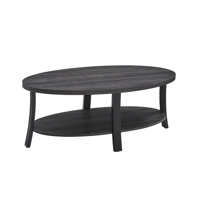 Modern-style oval wooden tiered coffee table