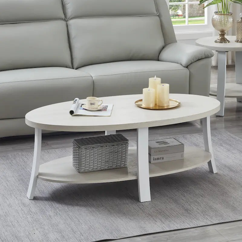 Modern-style oval wooden tiered coffee table