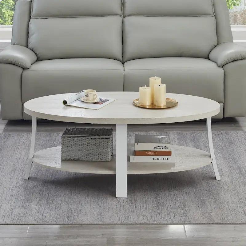 Modern-style oval wooden tiered coffee table