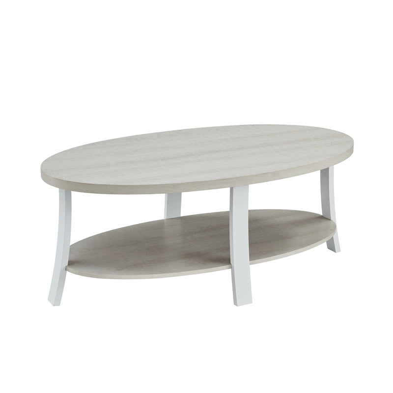 Modern-style oval wooden tiered coffee table