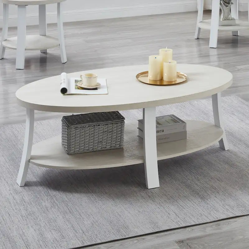 Modern-style oval wooden tiered coffee table
