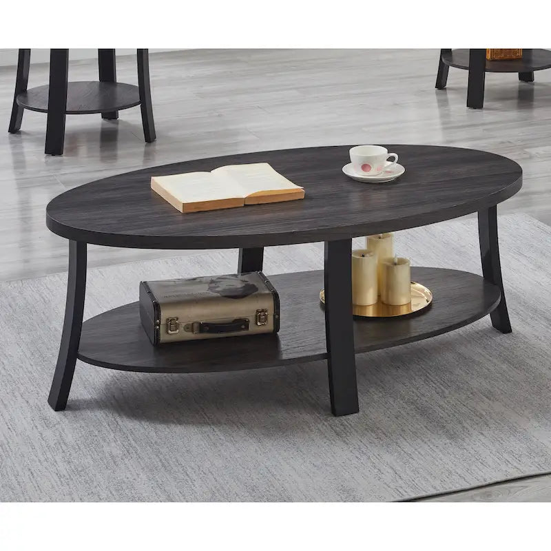 Modern-style oval wooden tiered coffee table