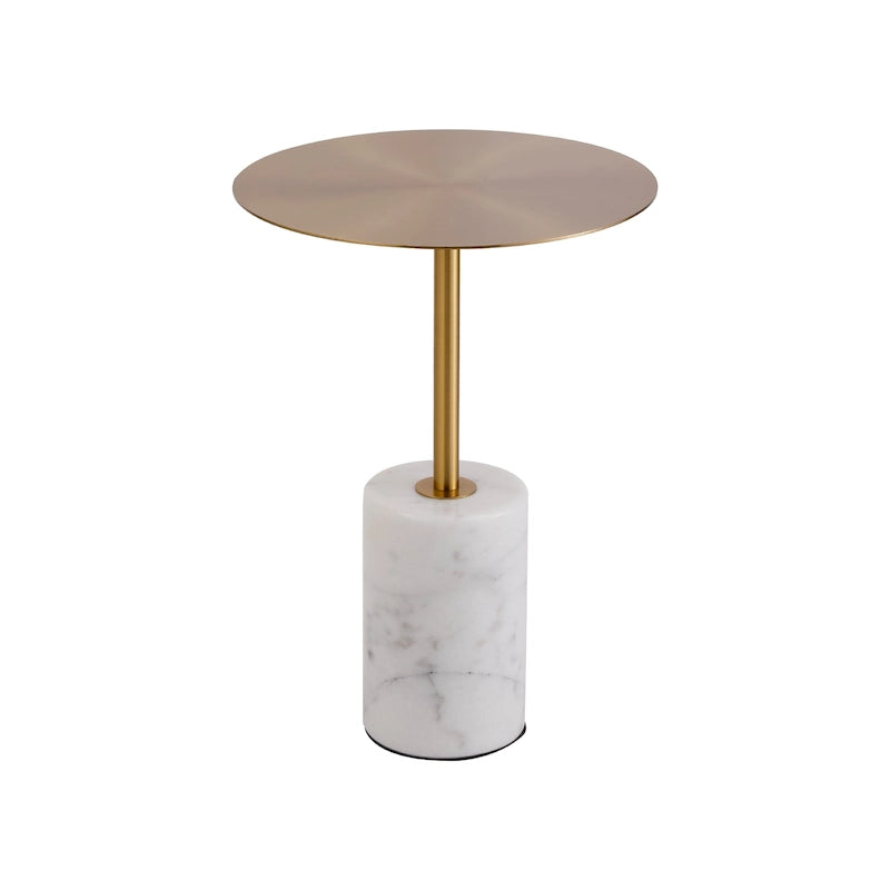 Round End Table with Marble Base, Circular Accent Living Room or Bedside Side Table