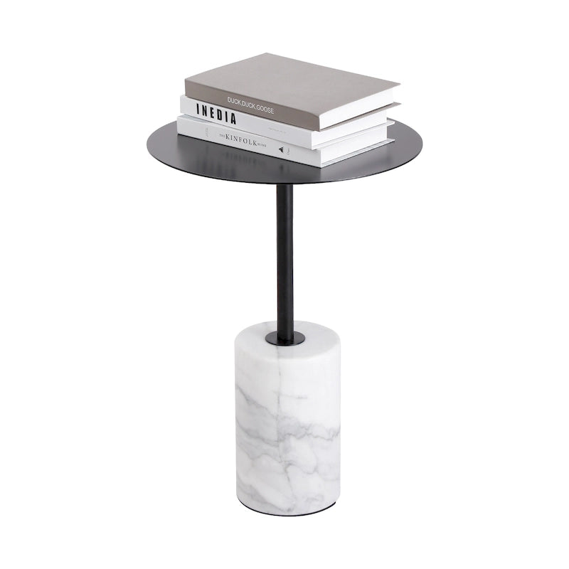Round End Table with Marble Base, Circular Accent Living Room or Bedside Side Table