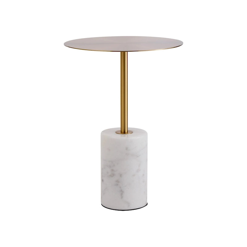 Round End Table with Marble Base, Circular Accent Living Room or Bedside Side Table