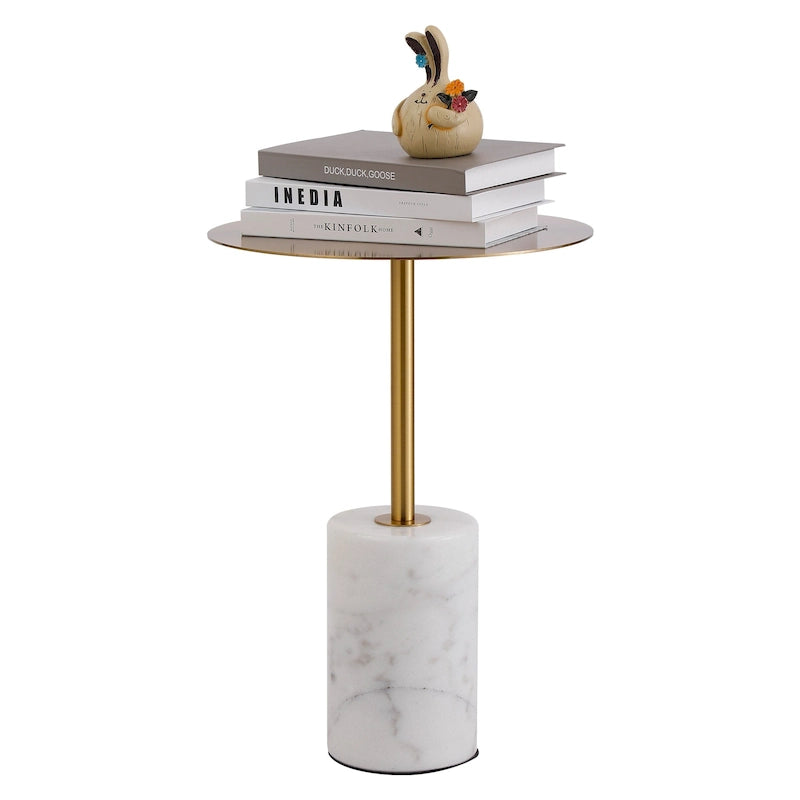 Round End Table with Marble Base, Circular Accent Living Room or Bedside Side Table