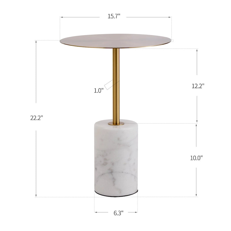 Round End Table with Marble Base, Circular Accent Living Room or Bedside Side Table