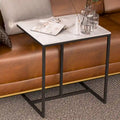 Modern White Sintered Stone Side Table with Black Metal Frame