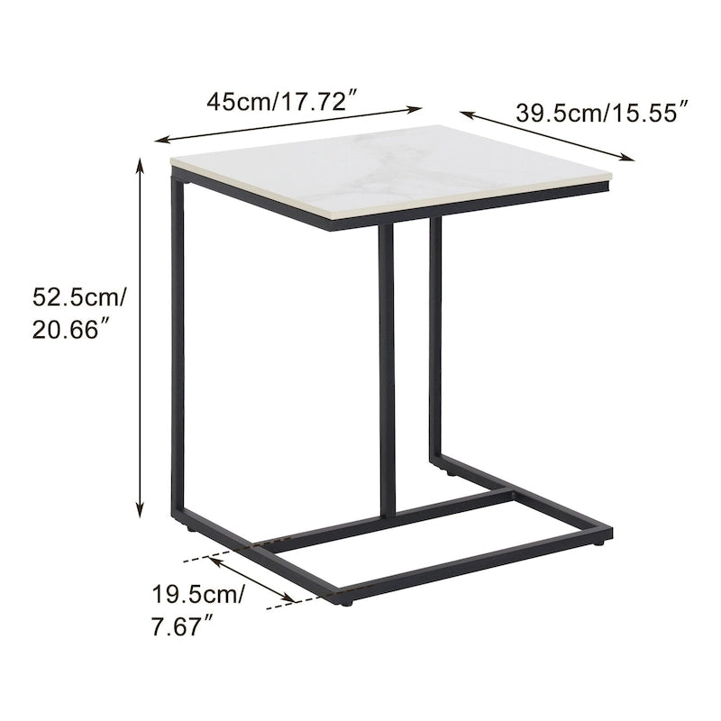 Modern White Sintered Stone Side Table with Black Metal Frame