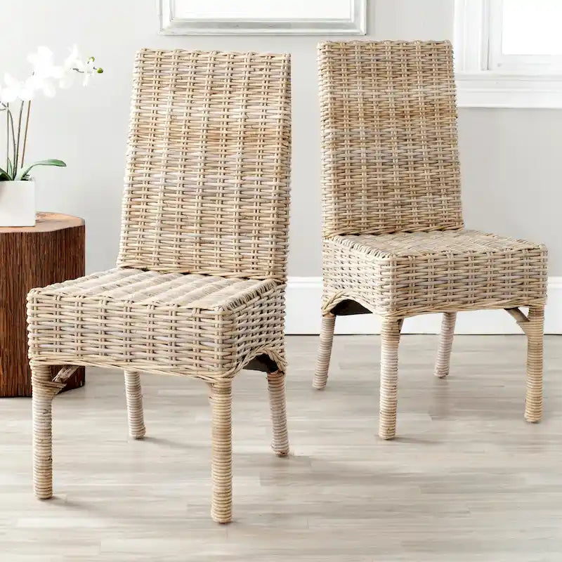 Chaise de salle à manger en rotin naturel tressé, avec dossier haut et bois de manguier