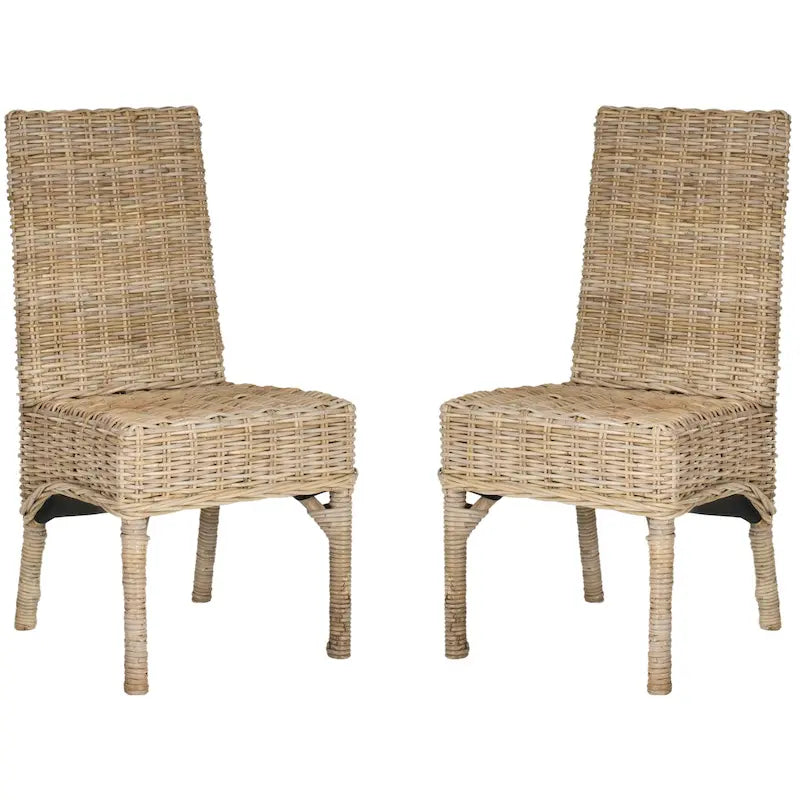 Chaise de salle à manger en rotin naturel tressé, avec dossier haut et bois de manguier